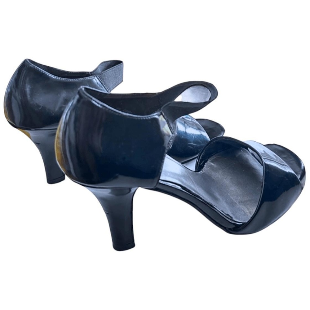 Apostrophe Women's Black Patent Leather Peep Toe Heels Ankle Strap Size 9 - Picture 6 of 9